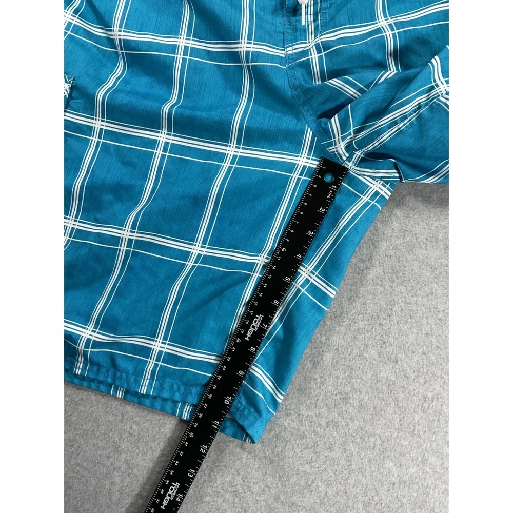 OP Mens Swim Trunks XL Blue Plaid Board Shorts Mesh Lined Cargo Pocket 2137